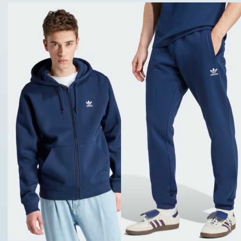 (2 piece set) Adidas originals men zip fleece hoodies e jacket and pants